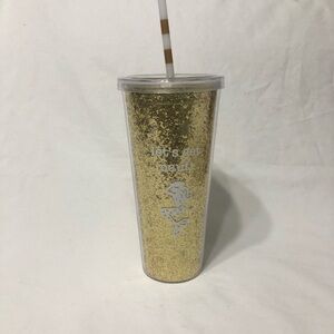 Karma Gold Glitter Insulated Tumbler with Striped Straw